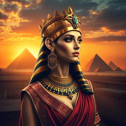 A stunning and regal representation of Cleopatra, the last active Pharaoh of Ancient Egypt