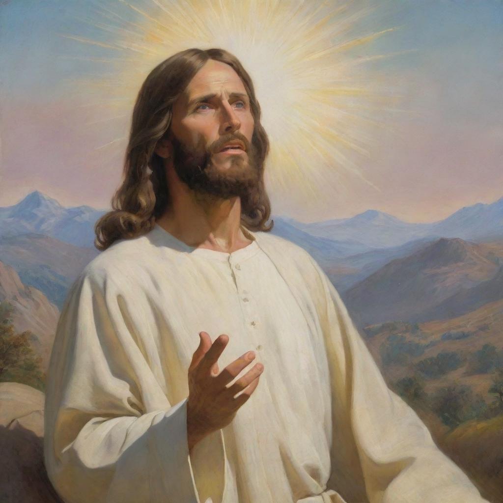 An inspiration from Carl H. Bloch's classic style, portrait of Christ delivering the sermon on the mount, permeating serene wisdom and a divine aura.