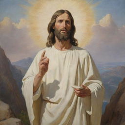 An inspiration from Carl H. Bloch's classic style, portrait of Christ delivering the sermon on the mount, permeating serene wisdom and a divine aura.