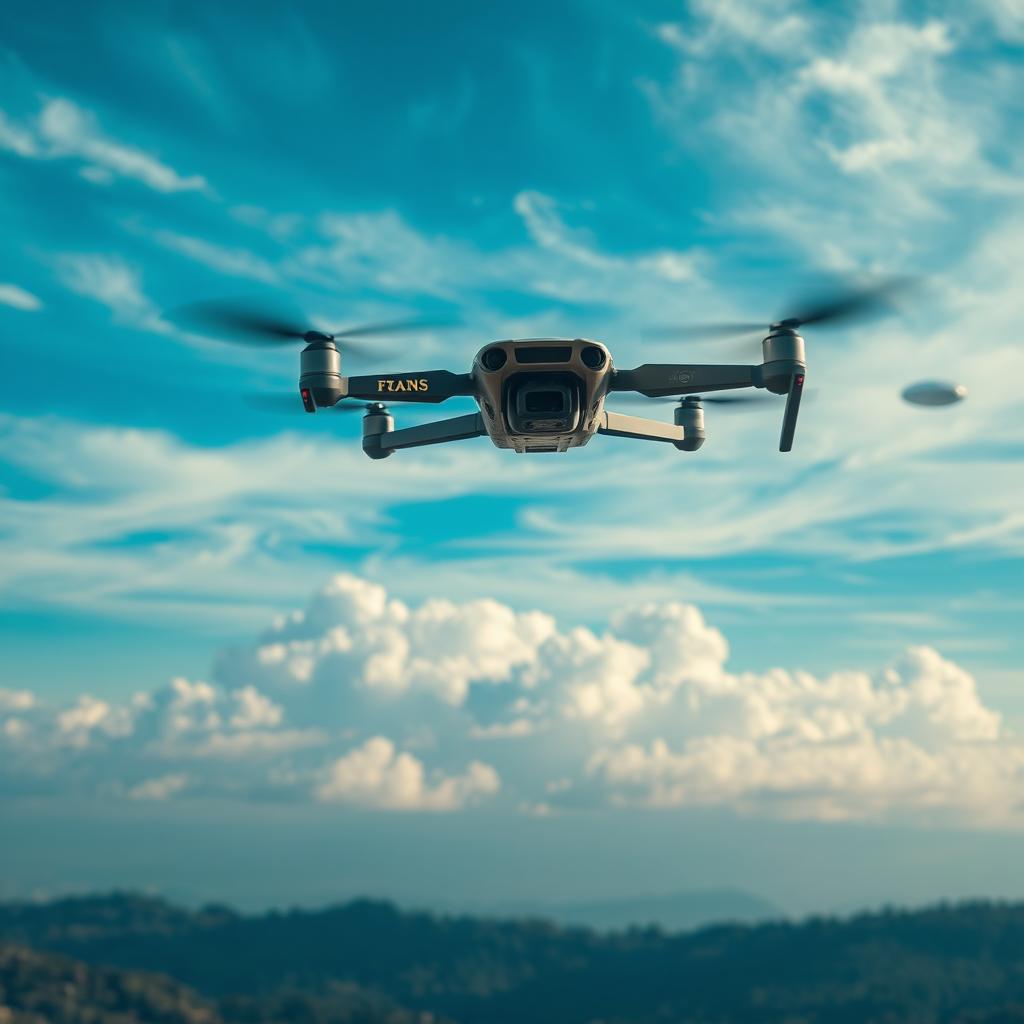 A captivating scene depicting a high-tech drone flying above a picturesque landscape, capturing the essence of mystery inspired by UFOs