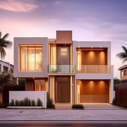 A chic, trendy three-story (G+2) home with an extra 1800 square foot penthouse. The design preference should lean towards a unique architectural elevation that is currently popular or trending.