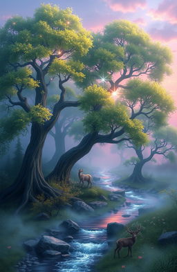 A serene and tranquil depiction of a mystical realm known as 'Bersemayam'