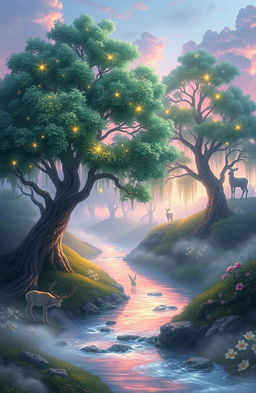 A serene and tranquil depiction of a mystical realm known as 'Bersemayam'