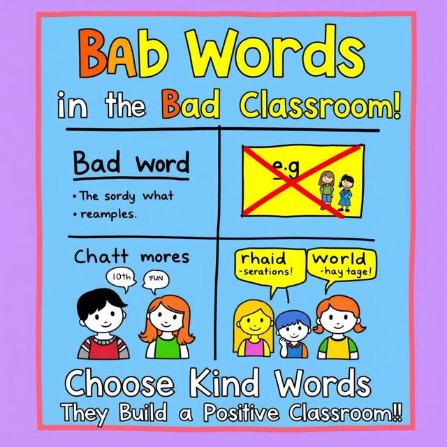 A colorful and engaging poster aimed at 10th graders to discourage the use of bad words in the classroom