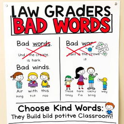 A colorful and engaging poster aimed at 10th graders to discourage the use of bad words in the classroom