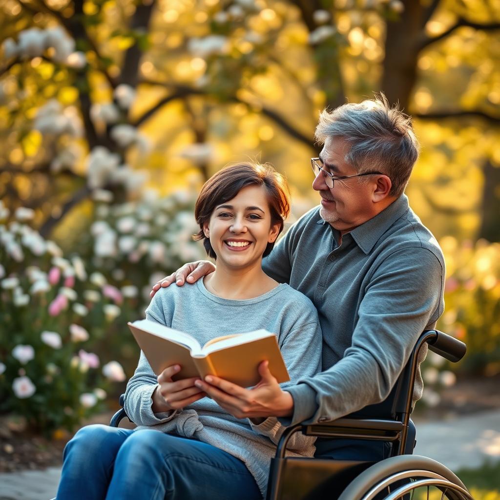 A heartwarming scene depicting the powerful love between María and Javier as they face the challenges of multiple sclerosis together