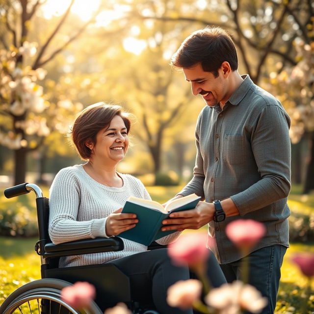 A heartwarming scene depicting the powerful love between María and Javier as they face the challenges of multiple sclerosis together