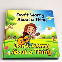 A vibrant and colorful children's book cover for the title "Don't Worry About a Thing" inspired by the essence of Bob Marley