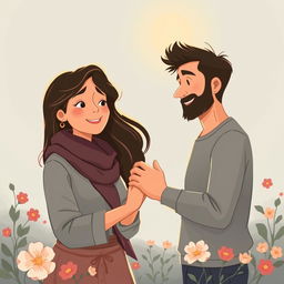 Una ilustración conmovedora que representa la historia de amor entre María y Javier, quienes enfrentan juntos los desafíos de la esclerosis múltiple