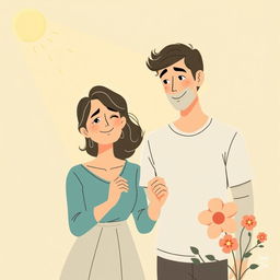 Una ilustración conmovedora que representa la historia de amor entre María y Javier, quienes enfrentan juntos los desafíos de la esclerosis múltiple