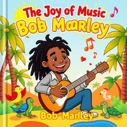 A vibrant and colorful illustrated cover for a children's book about Bob Marley