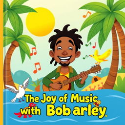 A vibrant and colorful illustrated cover for a children's book about Bob Marley