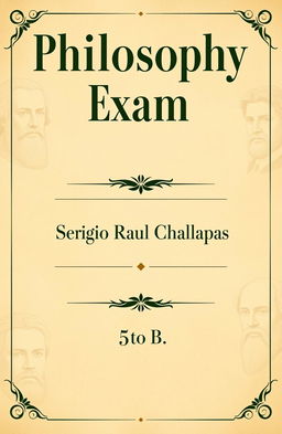 A stylish cover page for a philosophy exam, featuring an elegant design with classical elements