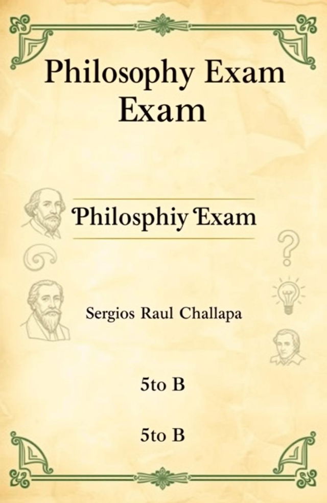 A stylish cover page for a philosophy exam, featuring an elegant design with classical elements