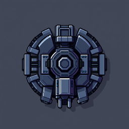 A top-down view of a turret designed in a pixel art style