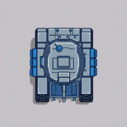 A top-down view of a tank body in pixel art style, featuring shades of gray and blue