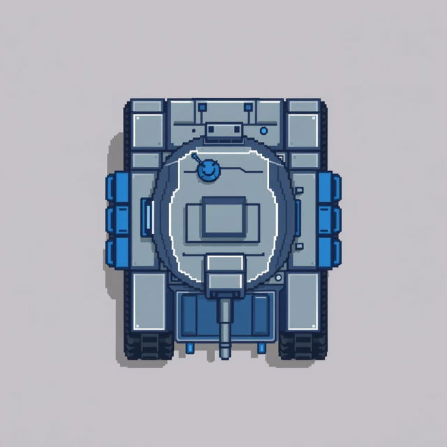 A top-down view of a tank body in pixel art style, featuring shades of gray and blue