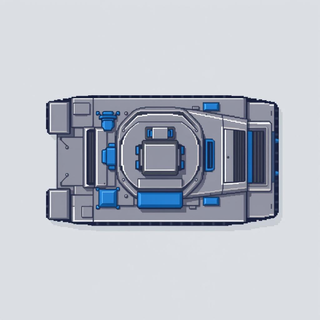 A top-down view of a tank body in pixel art style, featuring shades of gray and blue