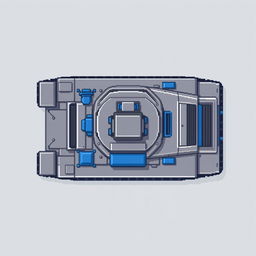 A top-down view of a tank body in pixel art style, featuring shades of gray and blue