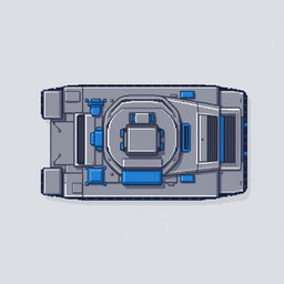 A top-down view of a tank body in pixel art style, featuring shades of gray and blue