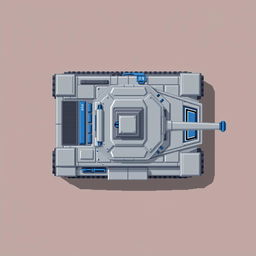 A top-down view of a tank body in pixel art style, featuring shades of gray and blue