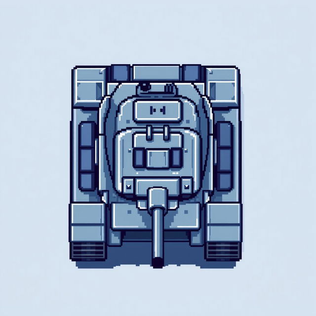 A pixel art representation of a tank viewed from above, featuring a blend of gray and blue colors