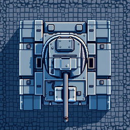 A pixel art representation of a tank viewed from above, featuring a blend of gray and blue colors