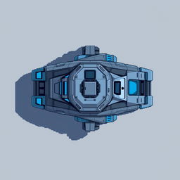 A futuristic tank without a turret viewed from above, designed in pixel art style