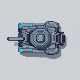A futuristic tank without a turret viewed from above, designed in pixel art style