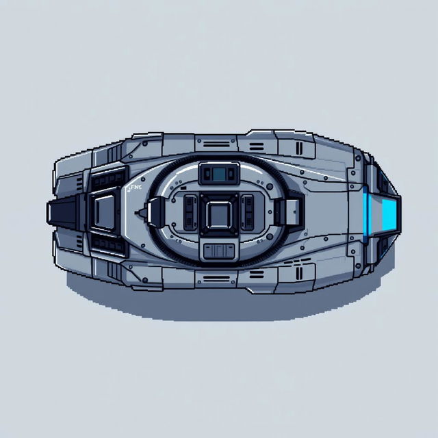 A futuristic tank without a turret viewed from above, designed in pixel art style