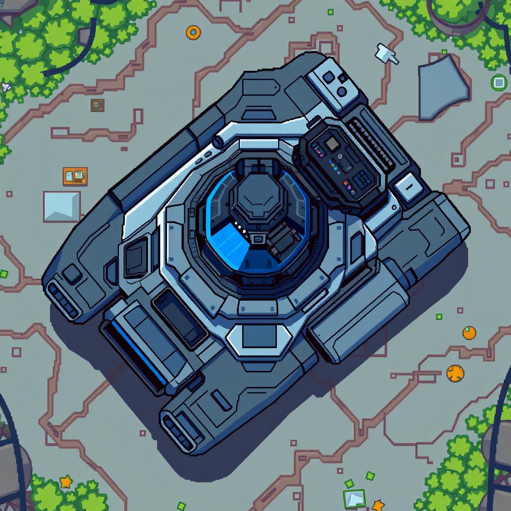 A futuristic tank without a turret, viewed from above