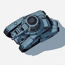 A futuristic tank without a turret, seen from a top-down perspective