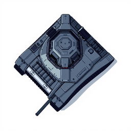 A futuristic tank without a turret, viewed from above in pixel art style