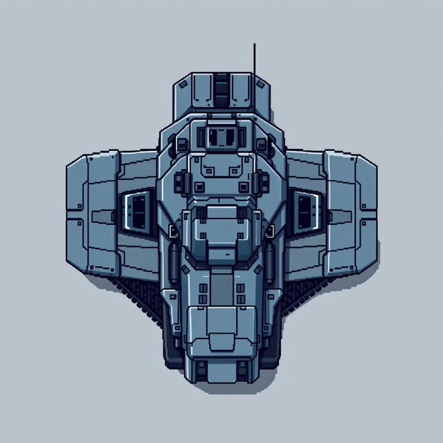 A futuristic tank without a turret, viewed from above in pixel art style