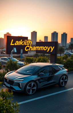 A cutting-edge hybrid car system, showcasing a sleek and modern vehicle design that integrates both electric and gasoline engines seamlessly