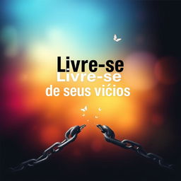 A visually striking e-book cover for 'Livre-se de seus vícios', featuring a vibrant design that symbolizes freedom and transformation