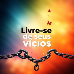 A visually striking e-book cover for 'Livre-se de seus vícios', featuring a vibrant design that symbolizes freedom and transformation