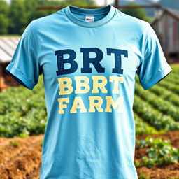 A stylish and modern t-shirt featuring the text "BRT FARM" prominently displayed on the front