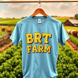 A stylish and modern t-shirt featuring the text "BRT FARM" prominently displayed on the front