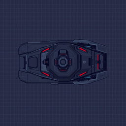 A futuristic tank without a turret, viewed from above, designed in a pixel art style