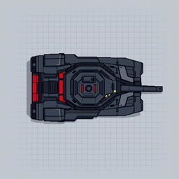 A futuristic tank without a turret, viewed from above, designed in a pixel art style