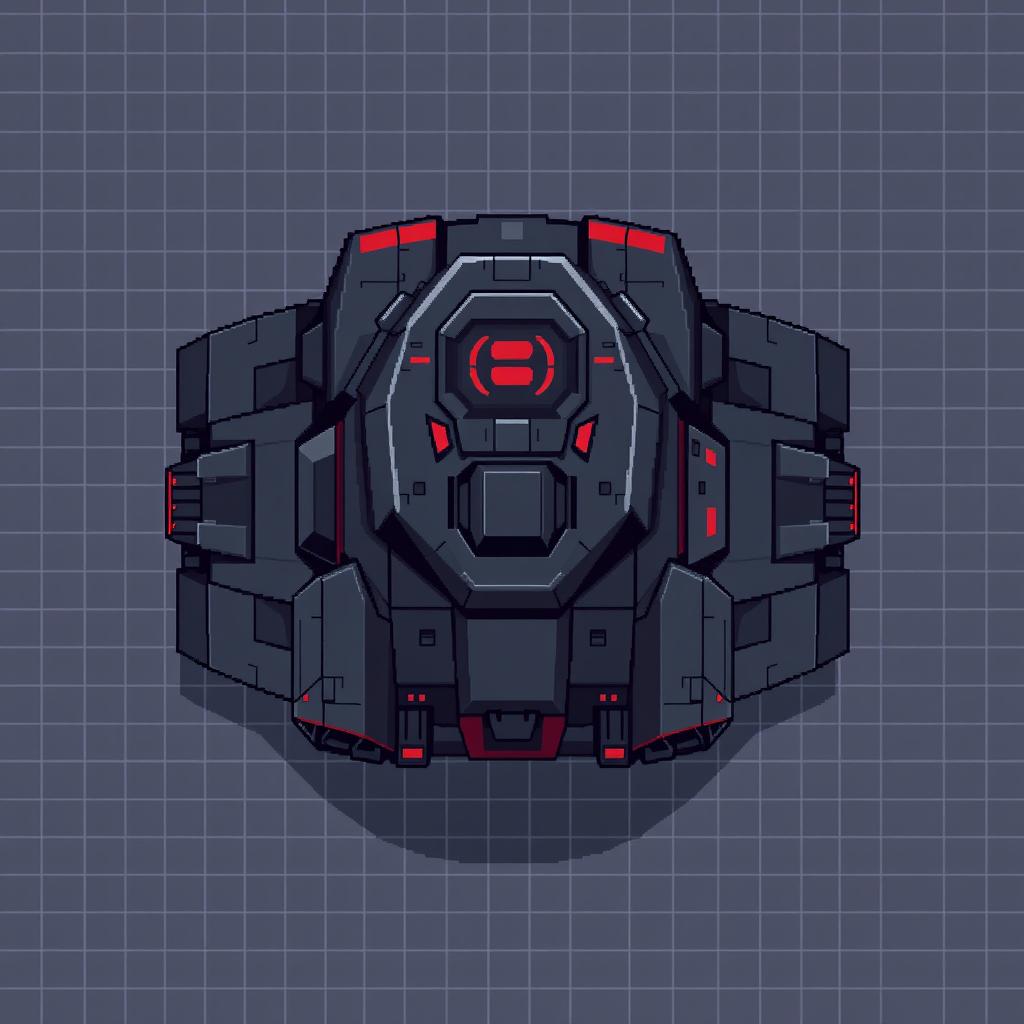 A futuristic tank without a turret, viewed from above, designed in a pixel art style