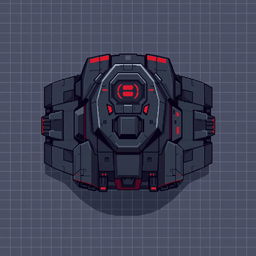 A futuristic tank without a turret, viewed from above, designed in a pixel art style