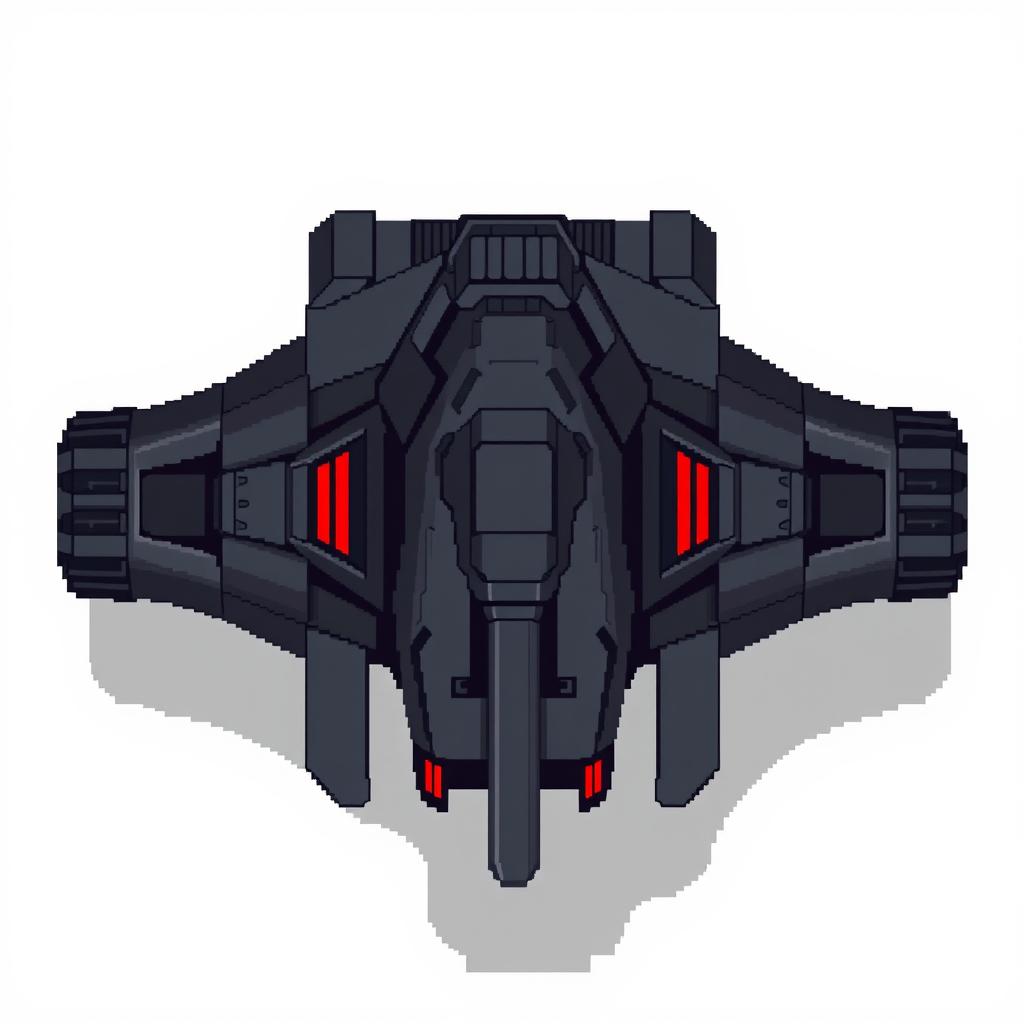 A futuristic tank without a turret, viewed from above, designed in a pixel art style