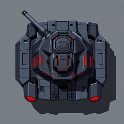 A futuristic tank without a turret, viewed from above, designed in a pixel art style