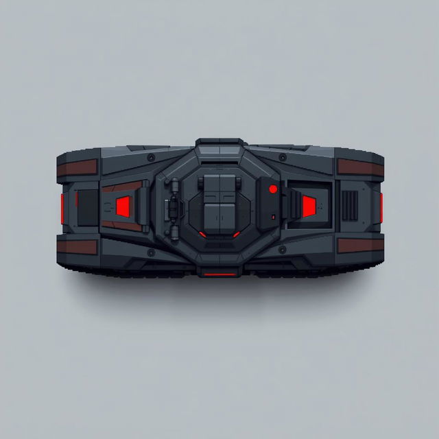 A futuristic tank without a turret, viewed from above, designed in a pixel art style