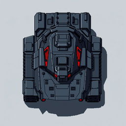 A futuristic tank without a turret, viewed from above, designed in a pixel art style