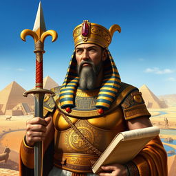 A regal portrayal of General Ptolemy, an ancient Egyptian figure, rich in historical detail