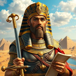 A regal portrayal of General Ptolemy, an ancient Egyptian figure, rich in historical detail