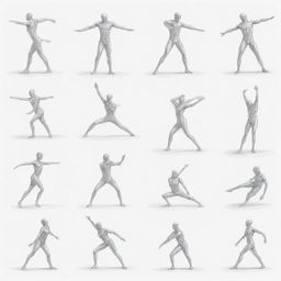 A series of sketches showcasing various human poses, emphasizing on the dynamics of the human figure in action, rest and different postures.